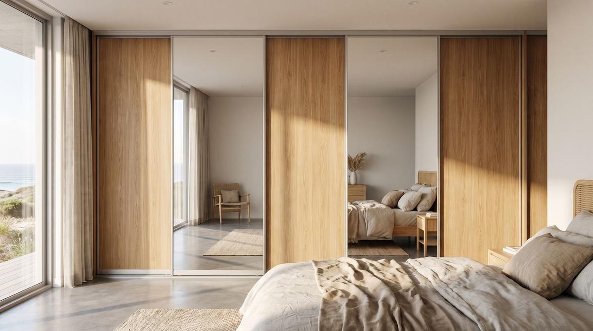 Built-in wardrobe with sliding doors in a bedroom