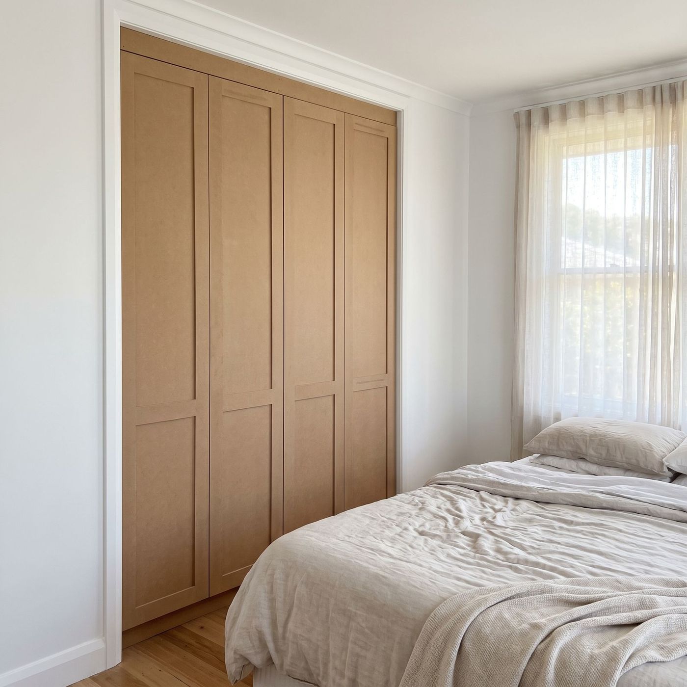 Raw MDF wardrobe doors, unpainted and ready to paint